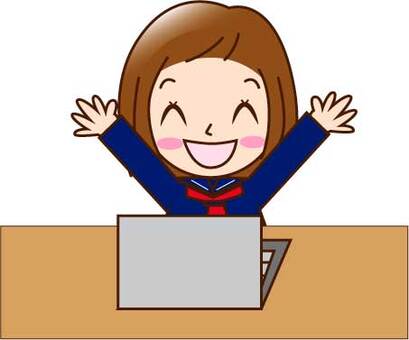 Student (female), rejoicing, computer, student, female, JPG, PNG and AI