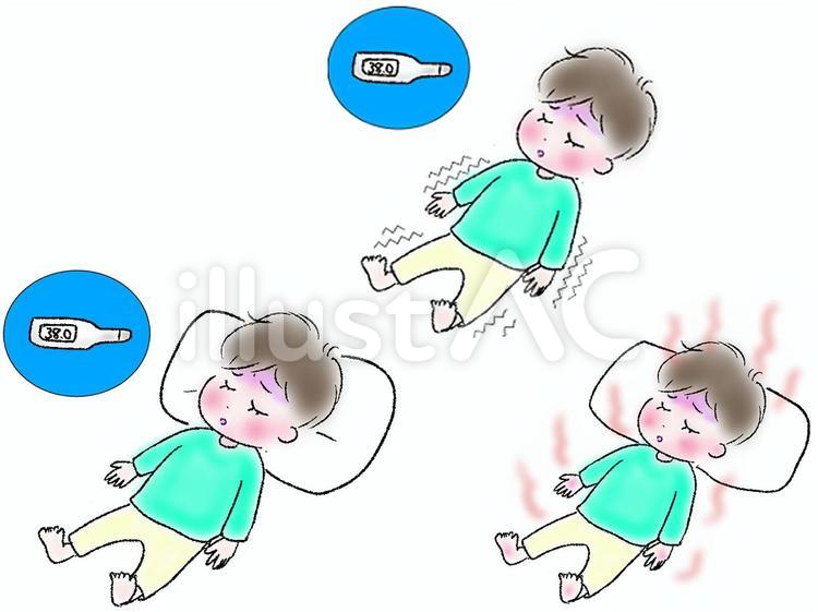 熱性けいれんを起こした子供 子供,高熱,発熱のイラスト素材