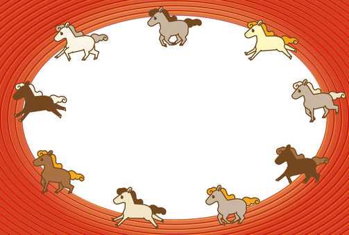 「馬九行久」年賀フレーム（赤・丸）