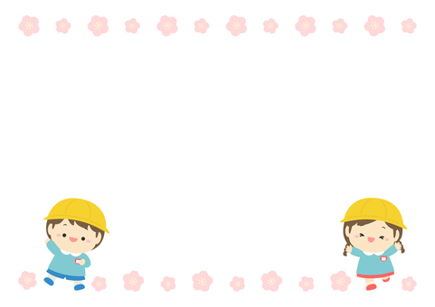桜と入園式の幼稚園の子ども、春のイラスト 入園式,入園,桜,春,フレーム,背景,枠,飾り枠,幼稚園,桜の花のイラスト素材
