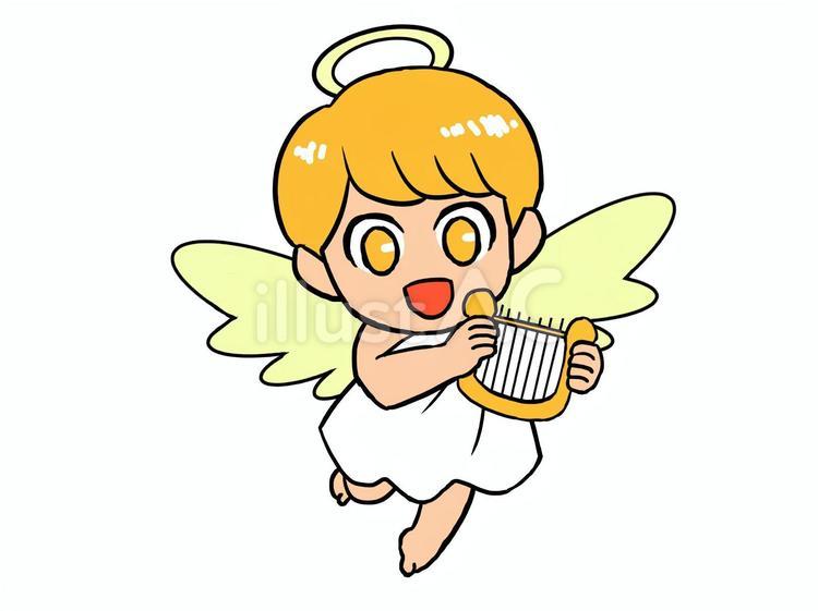 ハープを持つ天使の男の子 天使,男の子,笑顔のイラスト素材