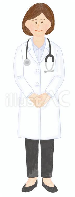 女性医師／笑顔／全身／水彩／手描き 医師,女医,白衣のイラスト素材