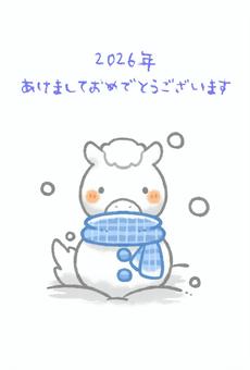 お馬さんの雪だるまの年賀状2026年① 馬,雪だるま,年賀状のイラスト素材