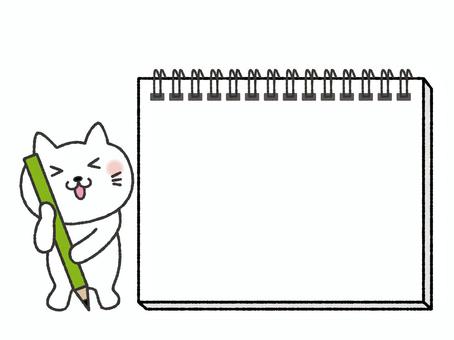 リングノートと猫　フレーム　02 ノート,リングノート,猫,フレーム,枠,シンプル,メッセージカード,グリーティングカード,メモ帳,鉛筆のイラスト素材