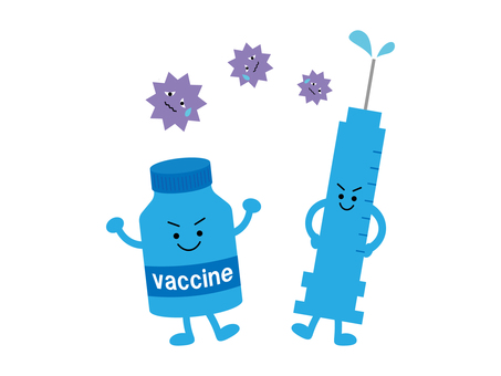 かわいいワクチンと注射器のイラスト