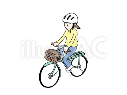 ヘルメットをかぶって自転車に乗る女性