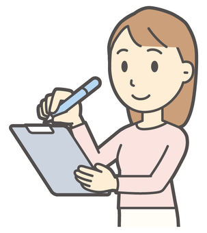  ロングヘア女性-003-バスト バインダー,女性,女の子,人物,かわいい,ファイル,書く,ペン,記入,チェックのイラスト素材