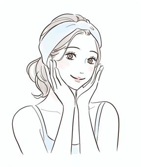 両手で頬を触って微笑んでいる女性 両手で頬を触って微笑んでいる女性 美容,人物,保湿,肌,女性,化粧水,美肌,スキンケア,キレイ,可愛いのイラスト素材