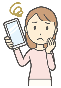  ロングヘア女性-515-バスト スマホ,困る,女性,女の子,人物,かわいい,悩む,考える,心配,不安のイラスト素材
