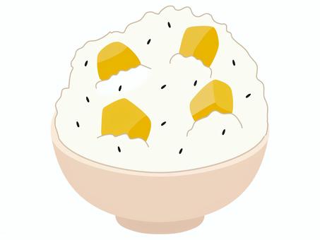 大盛りの栗ごはん 栗ごはん,栗,秋,旬,食べ物,ご飯,白背景,秋の味覚,炊き込みご飯,茶碗のイラスト素材