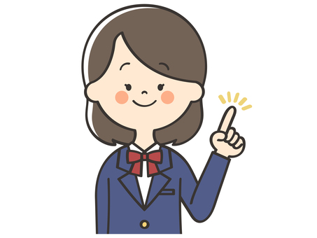 指差しする女子学生 笑顔,ポイント,指差し,説明,教える,解説,提案,注目,強調,アドバイスのイラスト素材