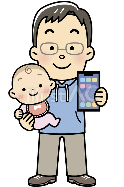スマホを見せる赤ちゃんとお父さん スマホ,電話,若者のイラスト素材