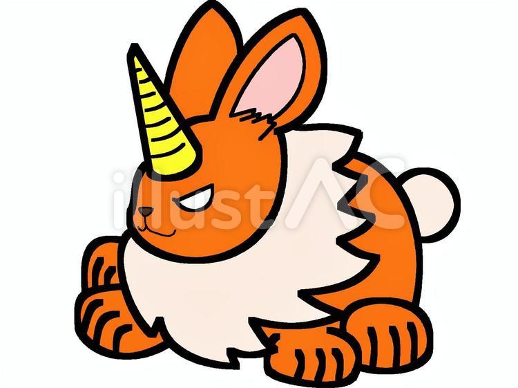 角生えた橙色のウサギの魔物アイコン ウサギ,動物,けもののイラスト素材