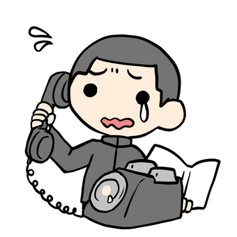 泣いて黒電話をかける学生少年 学生,泣く,黒電話,通話,話,家電,困る,戸惑う,焦る,かけるのイラスト素材