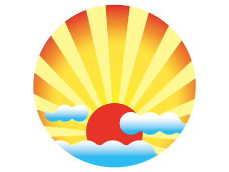 お正月シリーズ～初日の出 正月,元旦,謹賀新年,1月,めでたい,かわいい,カラフル,雲の上,太陽,雲のイラスト素材