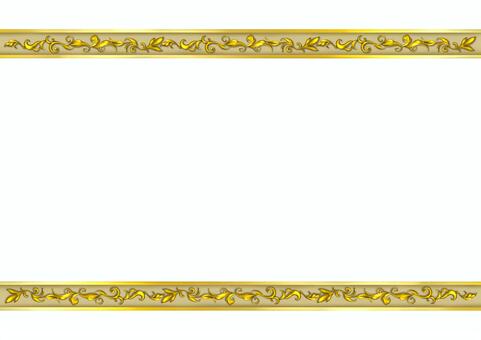 エレガンスな金縁のライン上下フレーム エレガント,フレーム,飾り枠,クラシック,デコレーション,手描き,葉,ボタニカル,グラフィック,リボンのイラスト素材