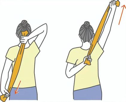 タオル_背中ストレッチ  タオル,ストレッチ,背中,体操,柔軟,運動のイラスト素材