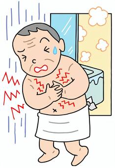 ヒートショック・心筋梗塞 ヒートショック,温度変化,心筋梗塞,心臓疾患,風呂上り,浴室,脱衣所,疾患,男性,人物のイラスト素材