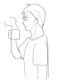 コーヒーを飲む男性の白黒イラスト お茶,ホット,コーヒー,飲む,男性,リラックス,休憩,上半身,笑顔,美容のイラスト素材