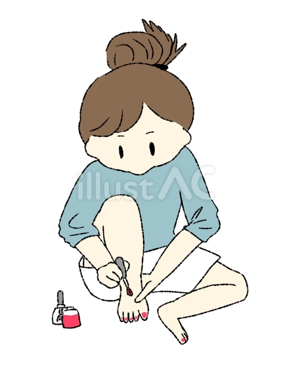 ペディキュアを塗る女性 ペディキュア,フットネイル,ネイルのイラスト素材