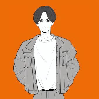 オレンジボーイ モノクロ,オレンジ,少年,イケメン,漫画のイラスト素材