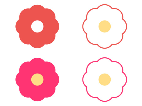 赤いカラフルな花アイコンセット 花,アイコン,植物,マーク,シンボル,赤,ピンク,ポップ,かわいい,デフォルメのイラスト素材
