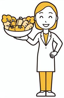  女性医師白衣(黄)-078-全身 野菜,女医,医師,女性,白衣,スクラブ,医者,病院,医療,ドクターコートのイラスト素材