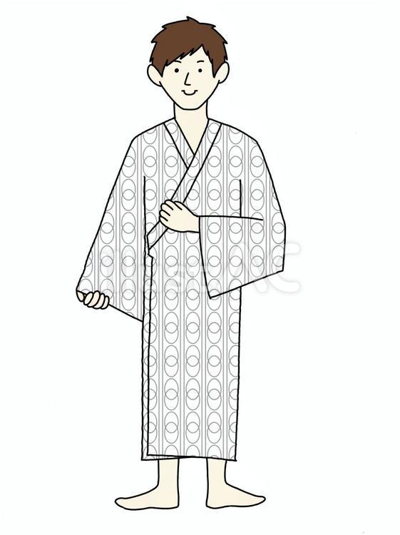 旅館浴衣の着方（男性　柄浴衣）工程③ 男性,浴衣,夏のイラスト素材