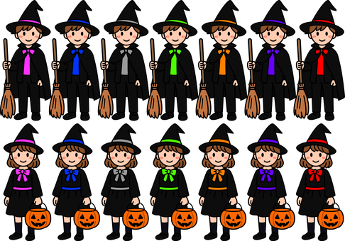 ハロウィン衣装のカラフルな学生です。