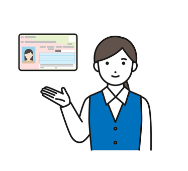 マイナンバーカードを案内する女性 マイナンバーカード,保険証,受付,案内,女性,医療,事務のイラスト素材