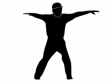 セーフの判断をする審判シルエットイラスト 審判,競技,スポーツ,人物,シルエット,白背景,白バック,デザイン,グラフィック,イラストのイラスト素材