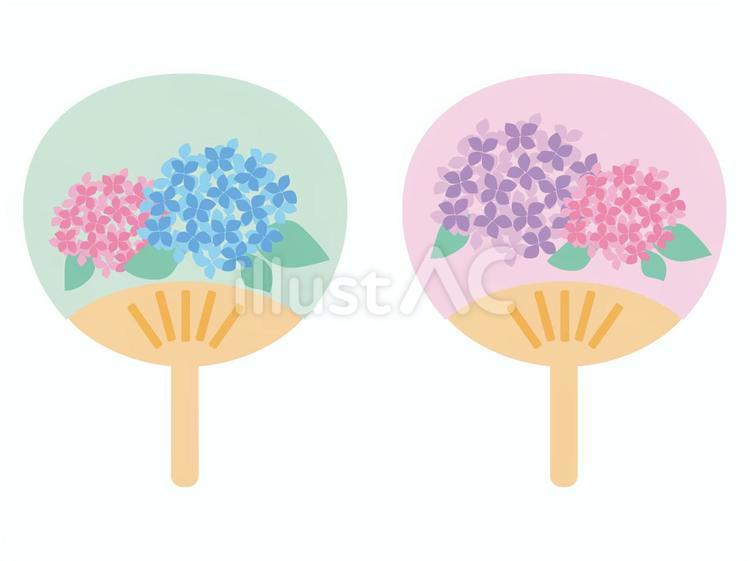 あじさいのうちわ うちわ,あじさい,夏のイラスト素材