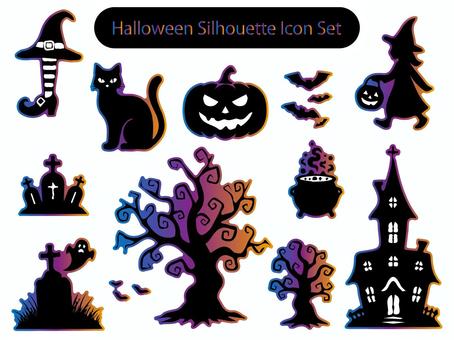 ハロウィン・シルエット・アイコンセット ハロウィン,シルエット,魔女,おばけ,コウモリ,カボチャ,ジャックオーランタン,城,屋敷,十字架のイラスト素材