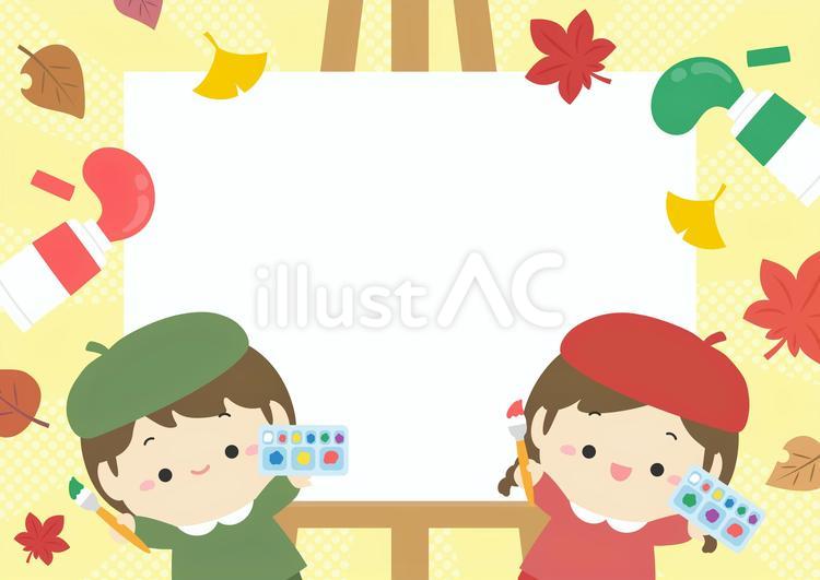 秋の紅葉と芸術の秋の子どものイラスト04 秋,紅葉,背景のイラスト素材