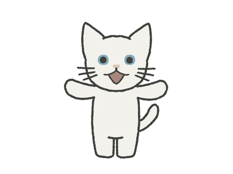 白猫_2 白猫,かわいい,癒し,猫,動物,全身,立ち絵,ペット,デフォルメ,絵本風のイラスト素材