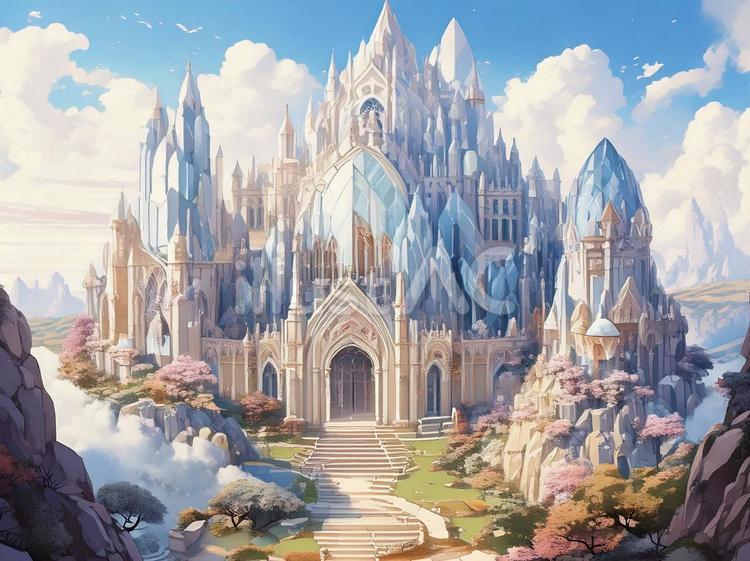 ファンタジーやゲーム風の水晶の宮殿の背景 宮殿,水晶,鉱物のイラスト素材