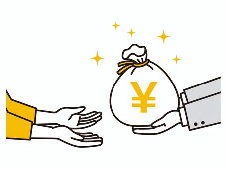 お金を渡すイラスト お金,支払う,袋,渡す,給料,男性,女性,手,相続,報酬のイラスト素材