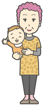  大阪のおばちゃん-070-全身 抱っこ,おばちゃん,大阪,ヒョウ柄,おばはん,中年,女性,関西,派手,おばさんのイラスト素材