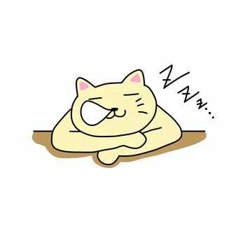 机に突っ伏して鼻ちょうちんで眠るねこ ねこ,動物,キャラ,ポップ,かわいい,眠る,寝る,リラックス,くつろぐ,まったりのイラスト素材
