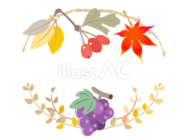 秋の飾り枠5＿紅葉とブドウ 秋,紅葉,ブドウのイラスト素材