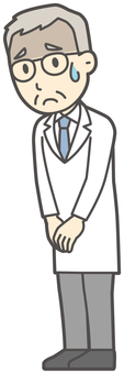  高齢男性医師-141-全身 しょんぼり,お爺さん,医師,男性,高齢,老人,白衣,先生,病院,医療のイラスト素材