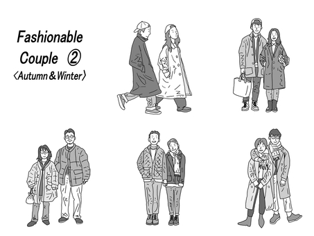 おしゃれカップルＤＦ② 恋人,カップル,夫婦,彼氏,彼女,二人,おしゃれ,かわいい,ほのぼの,ラブラブのイラスト素材