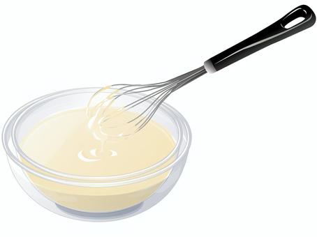 湯煎したホワイトチョコレート 湯煎したホワイトチョコレート チョコレート,湯煎,ボウル,泡立て器,お菓子作り,料理,食べ物のイラスト素材