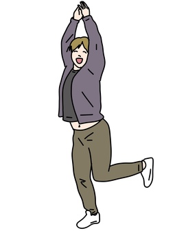 ふざける男性のポーズ 男性,とんがる,ポーズ,全身,ジャケット,スウェット,重ね着,お腹,チラ見せ,ズボンのイラスト素材