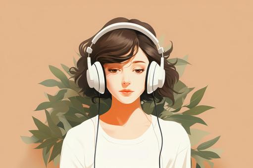 Illustration, auriculares, mujer, personas, 