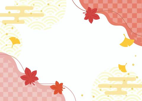 敬老の日の和柄フレーム、秋の紅葉と和柄4 敬老の日,秋,紅葉,背景,和柄,フレーム,和風,和,枠,飾り枠のイラスト素材