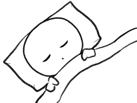就寝する棒人間線画 棒人間,人物,睡眠,眠る,手描き,落書き,表情,黒,シンプル,素材のイラスト素材