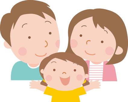 女の子のいる３人家族 家族,親子,女の子,ファミリー,笑顔,3人,上半身,若夫婦,バストアップ,絆のイラスト素材