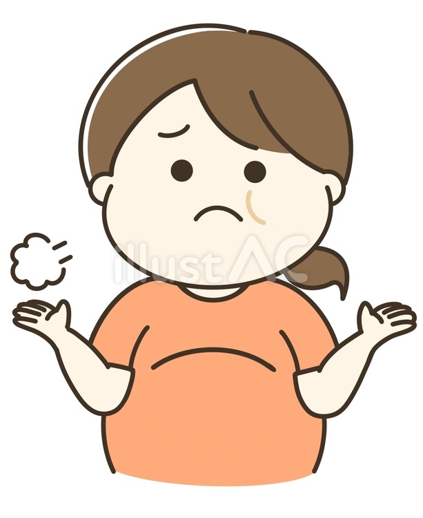 呆れてため息をつく太った女性イラスト ため息,困る,呆れてのイラスト素材