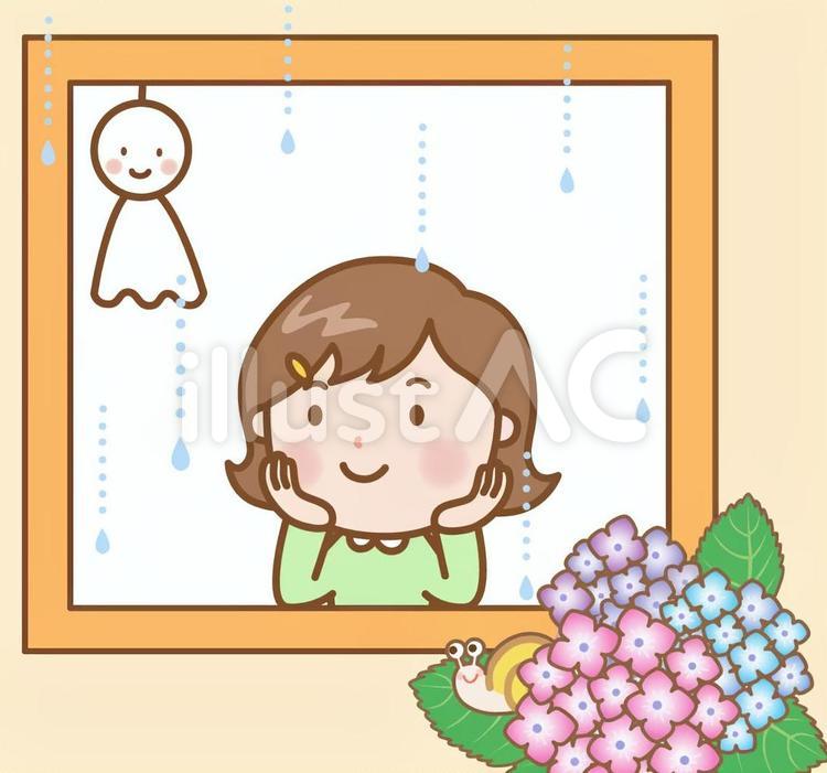 女の子：てるてるぼうず てるてるぼうず,雨,かたつむりのイラスト素材